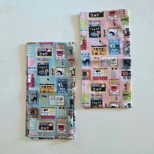 Sankosen Japanese Furoshiki Wrap Towel Scarf Decor Blue Pink Cat 2pc